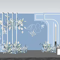 Elegant Blue Wedding Setup With Geometric Frames White Flowers And Angels 3d model