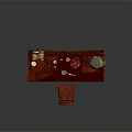 Traditional Chinese Red Vanity Table With Mirror And Carved Details And Matching Chair