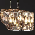 Modern Rectangular Crystal Chandeliers Suspended By Chains With Transparent Panels And Warm Lighting 3d model
