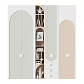 Modern Style Bookcase With Curved Doors Open Shelves And Soft Color Panels Holding Books