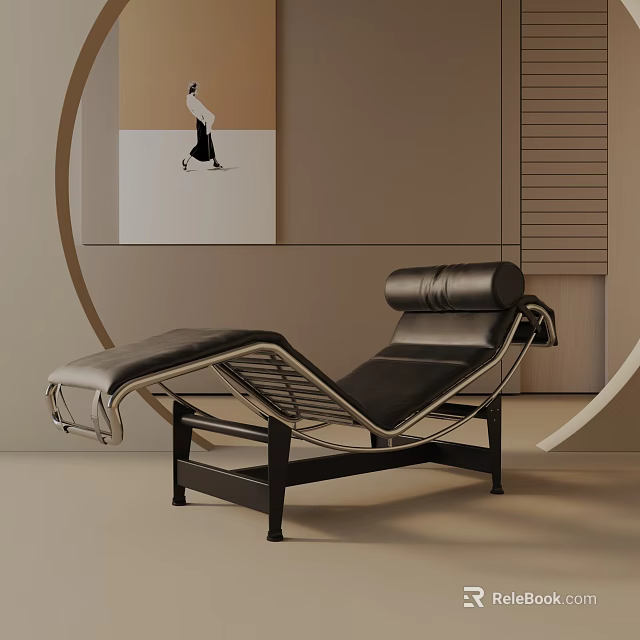 Modern Black Leather Leisure Chair With Metal Frame And Minimalist Interior 3d model 