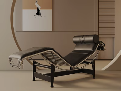 Modern Black Leather Leisure Chair With Metal Frame And Minimalist Interior 3d model