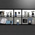 Modern Figurine Display Cabinet Featuring Decorative Items Built in Lighting Photo Frames And Clock