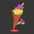 Fun Pikachu Shaped Ice Cream With Yellow Head Purple Decorations Orange Cone And Red Base
