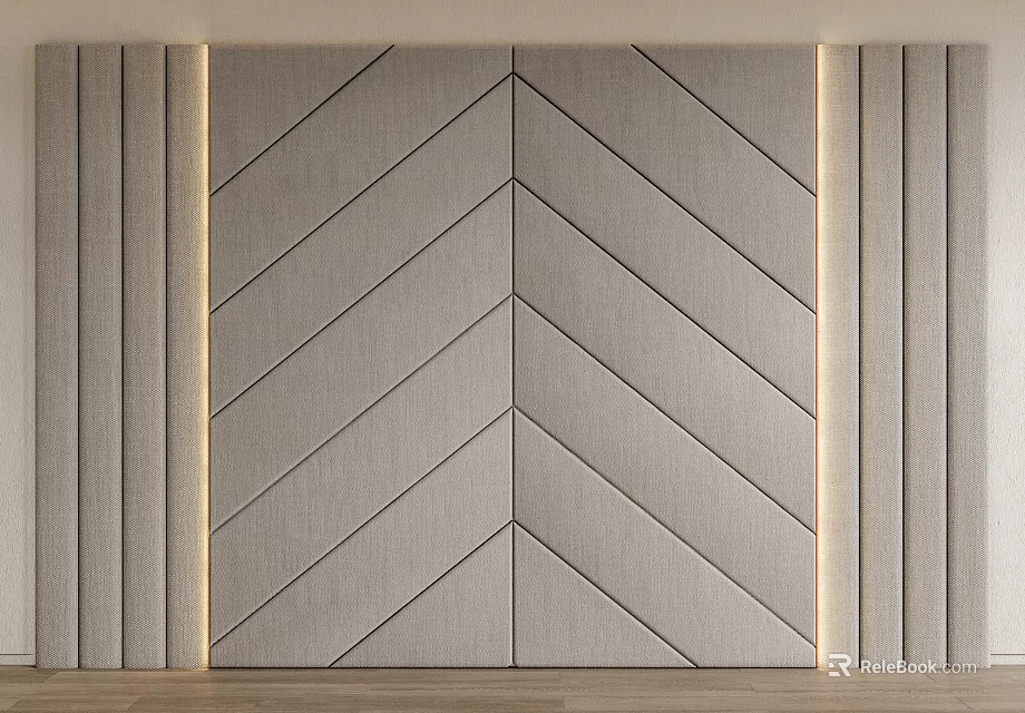 Modern Upholstered Wall Design With Chevron Pattern And Accent Lighting 3d model 