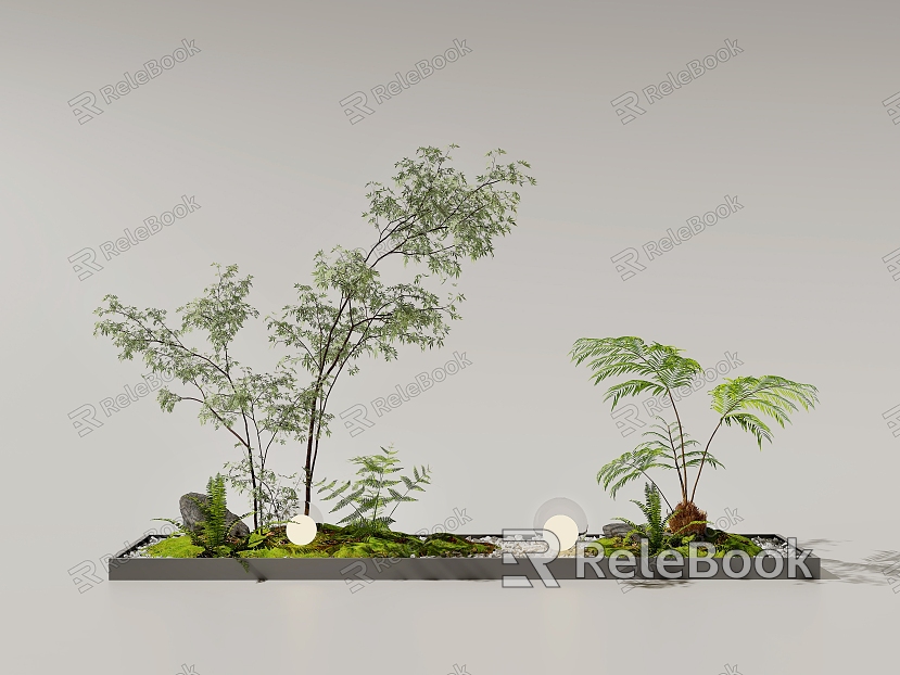 Modern courtyard sketch interior landscape landscape plant combination stone landscape tree plant pile model