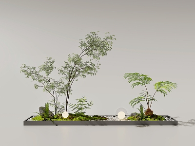 Modern courtyard sketch interior landscape plant combination stone landscape tree plant pile 3d model