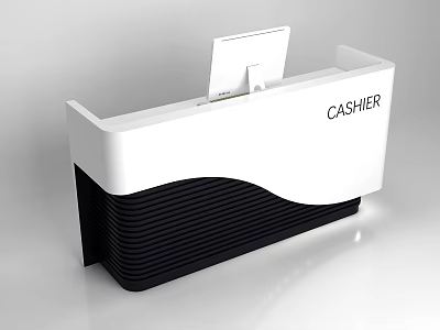 Modern Display Shelf Cashier Counter With White Curved Top And Black Striped Base 3d model