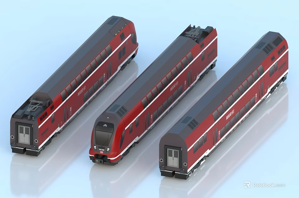 Three Red Modern Trams Showcasing Sleek Exterior Designs 3d model 