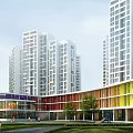 Modern School Building Design With Dome Skylights Green Garden And Plaza