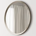 Stylish Round Mirror With Metal Frame Reflecting Curtains On White Wall 3d model