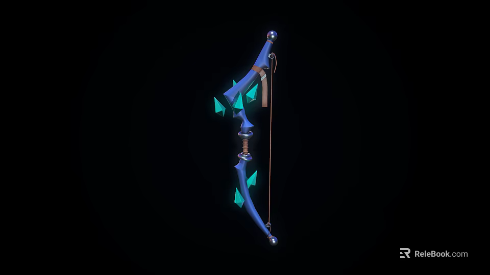 Elegant Blue Decorative Bow With Glowing Green Accents And Intricate Design 3d model 