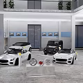 Bright Modern Auto Showroom Featuring Multiple Cars SUVs And Wheel Displays