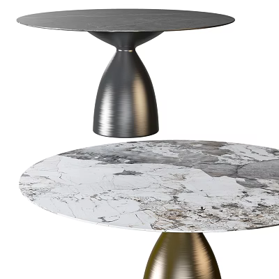 Round Marble Top Dining Table with Modern Metal Legs and Natural Veins 3d model