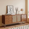 Modern Solid Wood Rattan Sideboard Cabinet With Multiple Storage Drawers For Cozy Home Entryway Decor