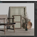 Decorative Wooden Photo Frames with Armchair Dried Flower Vase and Decor on Light Wall Floor