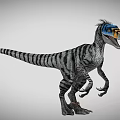 Realistic Dinosaur With Blue Yellow Head And Black White Striped Body In Standing Pose