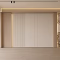 Modern Minimalist Background Wall With Light Wood Panels Vertical Stripes Marble Texture And Lighting Strips