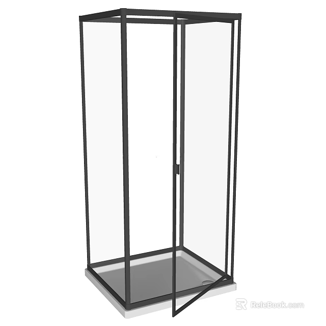 Modern Black Frame Glass Shower Sauna with Square Base and Minimalist Design 3d model 