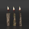 Outdoor Torch Lights with Wooden Posts Rope Wrapped and Flaming Design