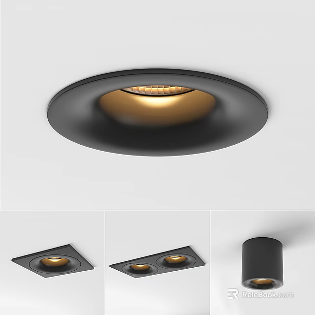 Modern Black Recessed Spotlights With Round Square Shapes For Home Ceiling Lighting 3d model 