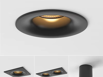 Modern Black Recessed Spotlights With Round Square Shapes For Home Ceiling Lighting 3d model