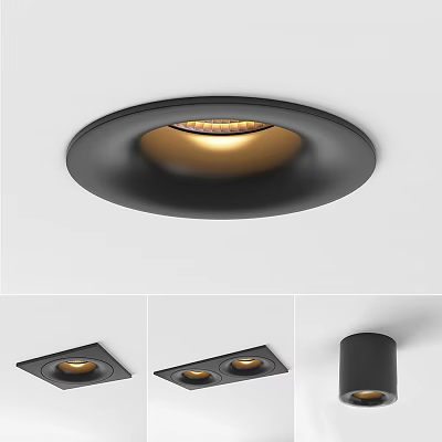 Modern Black Recessed Spotlights With Round Square Shapes For Home Ceiling Lighting 3d model