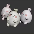 Group Of Three Cute White Cartoon Rabbit Dolls With Blush Cheeks And Smiling Faces
