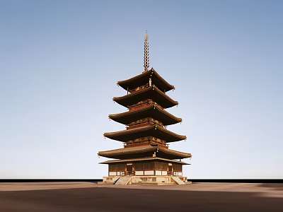 Ancient Traditional Pagoda Structure With Layered Wooden Design And Blue Sky Backdrop 3d model