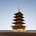 Ancient Traditional Pagoda Structure With Layered Wooden Design And Blue Sky Backdrop