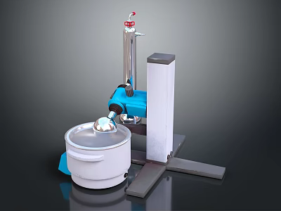 Industrial Mixing Equipment With Blue Mechanical Parts And White Container On Metal Stand 3d model