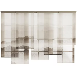 Modern new Chinese curtain ink painting dream curtain sunshade 3d model