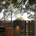 Relaxing Patio Garden Area With Wooden Pergola Sofa Fire Pit Grill And Lush Green Plants