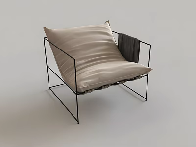 Modern Accent Leisure Chair Design With Black Metal Frame And Beige Pleated Cushion 3d model