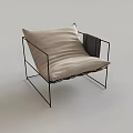 Modern Accent Leisure Chair Design With Black Metal Frame And Beige Pleated Cushion