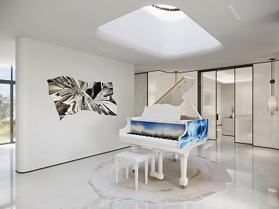 Villa Piano Area Modern Piano Room 3d model