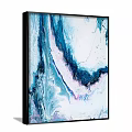 Modern Abstract Painting With Blue White Pink Fluid Marble Like Textures