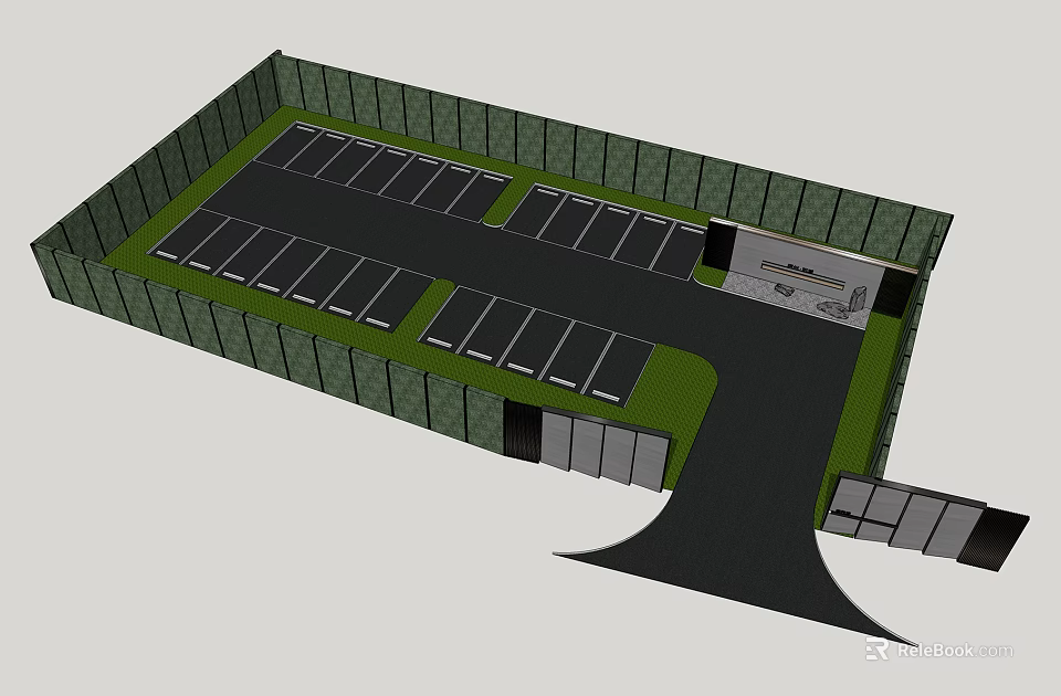 Eco Friendly Parking Lot Design Featuring Landscaped Greenery And Organized Parking Spaces 3d model 