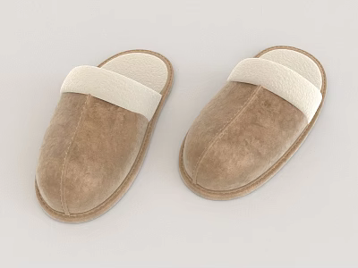 Cozy Indoor Brown Leather Slippers with Soft White Fleece Lining 3d model