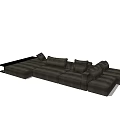 Modern Dark Brown Sectional Sofa With Multiple Cushions For Living Room 3d model