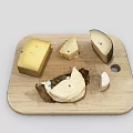 Assorted Cheeses On Wooden Cutting Board With Different Shapes And Textures