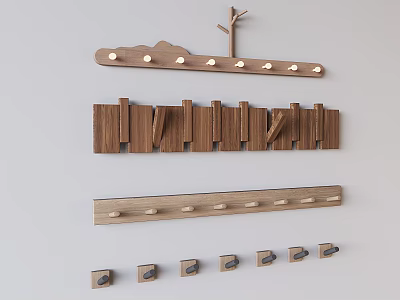 Wooden Hooks With Various Designs For Home Wall Decor And Organization 3d model