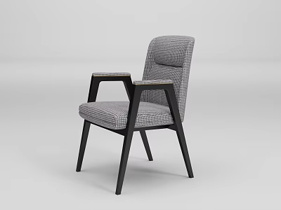 Modern Style Dining Chair With Gray Striped Fabric Upholstery Black Wooden Armrests And Legs 3d model