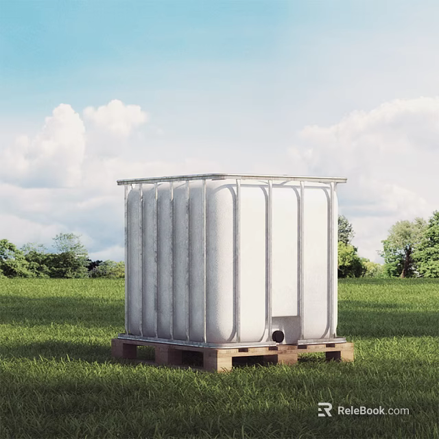 Functional Vehicle With Large White Water Tank On Grass Field Trees And Blue Sky 3d model 