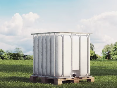 Functional Vehicle With Large White Water Tank On Grass Field Trees And Blue Sky 3d model
