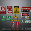 Safety Warning Signs With Restricted Access Private Property Danger High Voltage Exit And First Aid