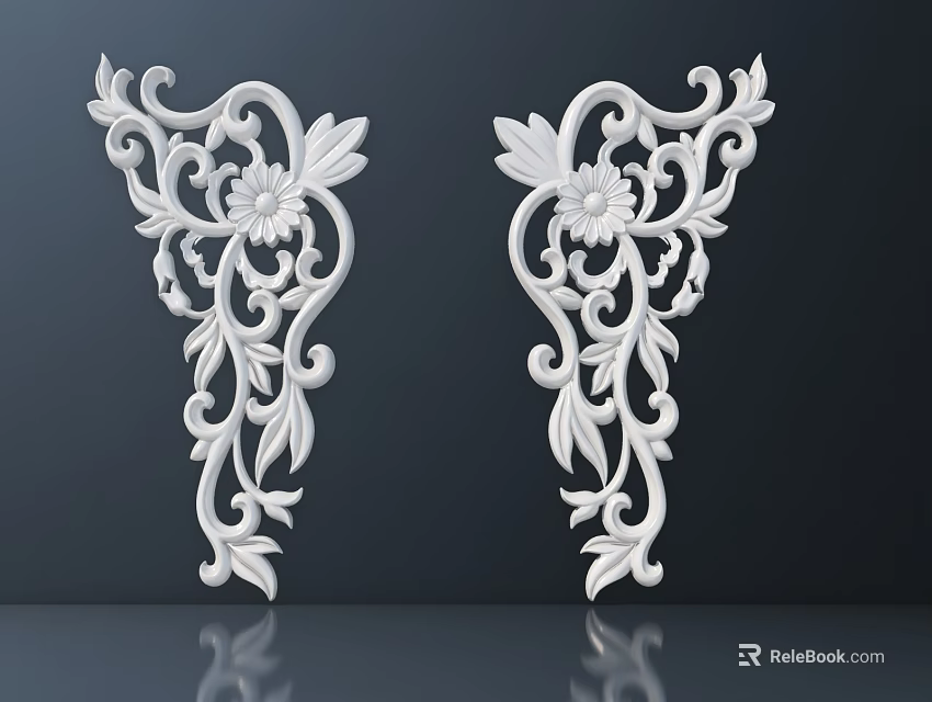 White Decorative Carvings With Intricate Floral Patterns And Scroll Designs 3d model