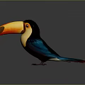 Colorful Toucan With Vibrant Yellow Orange Beak And Blue Feathers On Gray Background