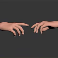 Realistic 3D Modeled Hands with Curved Fingers Interacting Gently on Dark Background and Reflection 3d model
