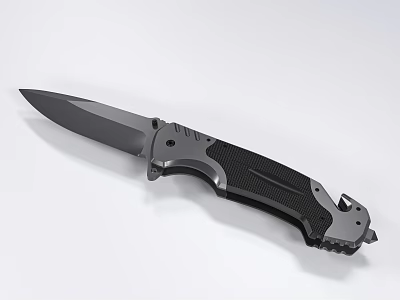 Tactical Folding Knife With Black Textured Handle And Silver Metal Blade 3d model